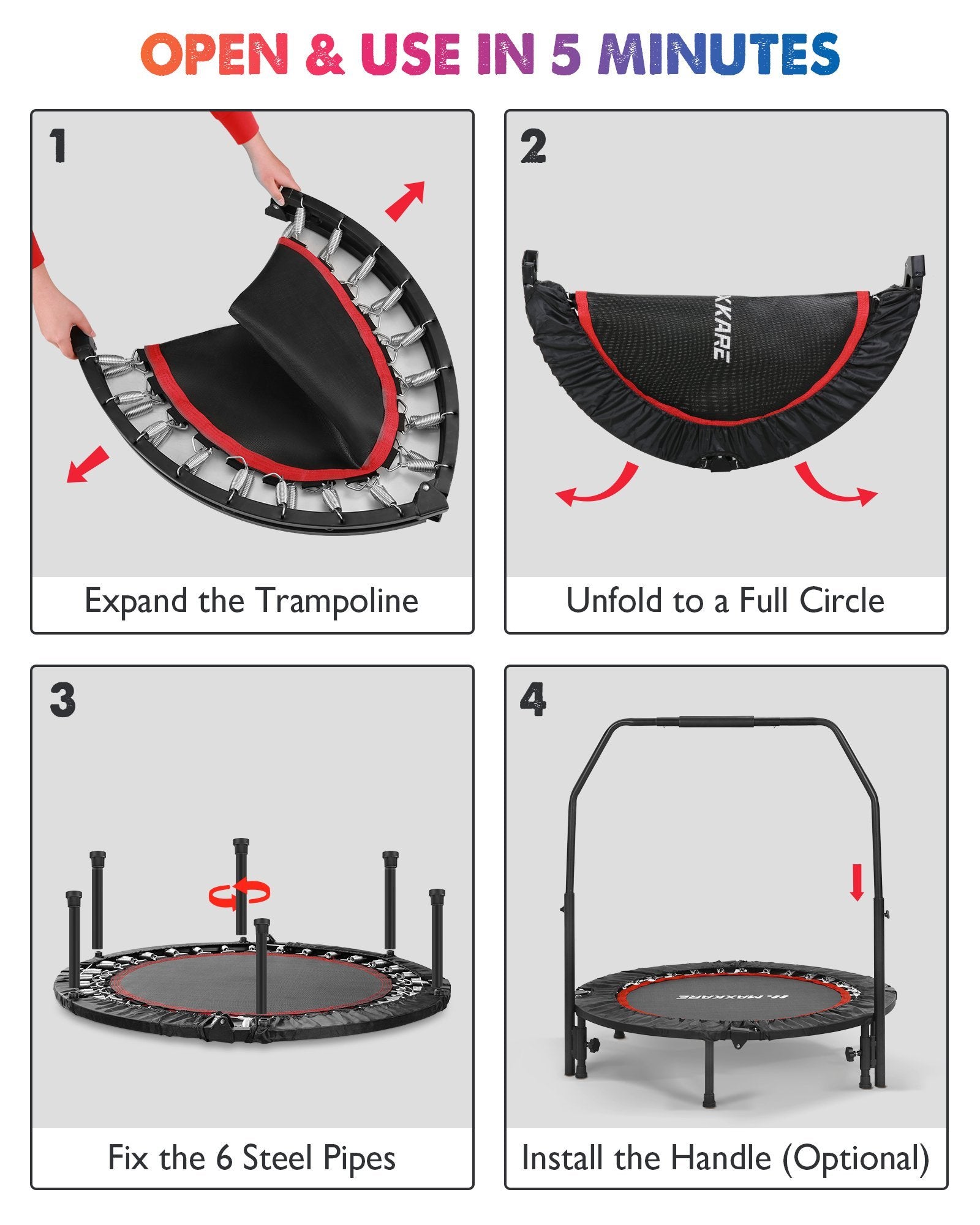 Load image into Gallery viewer, MaxKare 40” Fitness Trampoline-Exercise Rebounder for Indoor &amp; Outdoor Foldable Design w. Adjustable Handle - NAIPO
