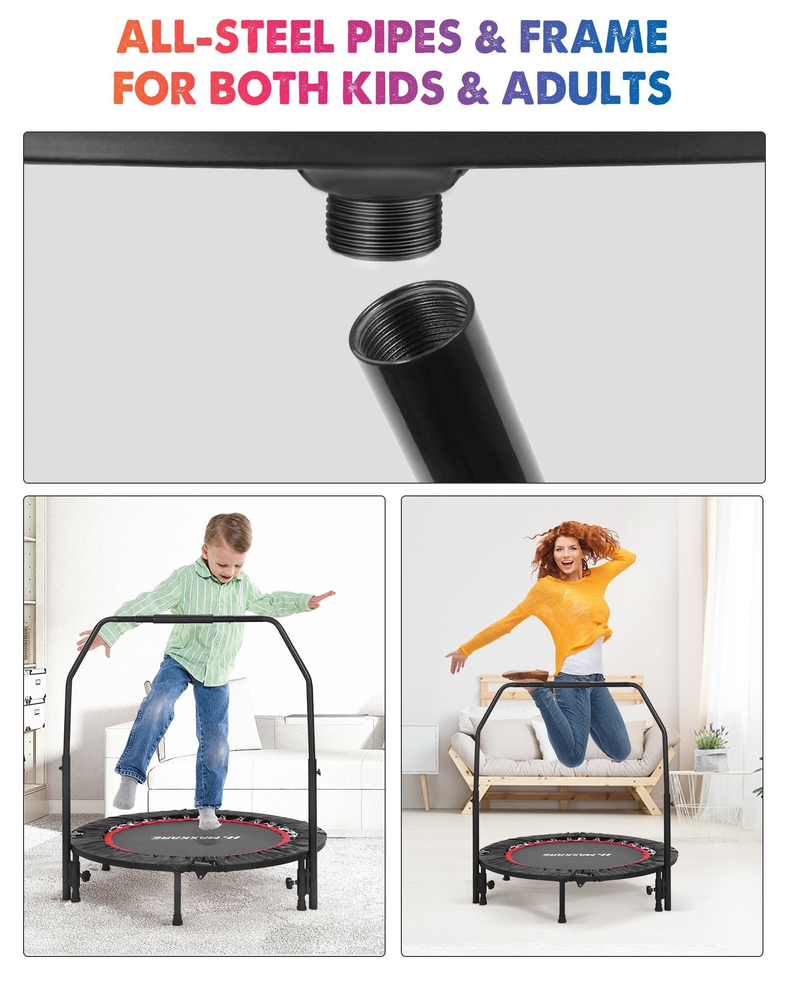 Load image into Gallery viewer, MaxKare 40” Fitness Trampoline-Exercise Rebounder for Indoor &amp; Outdoor Foldable Design w. Adjustable Handle - NAIPO
