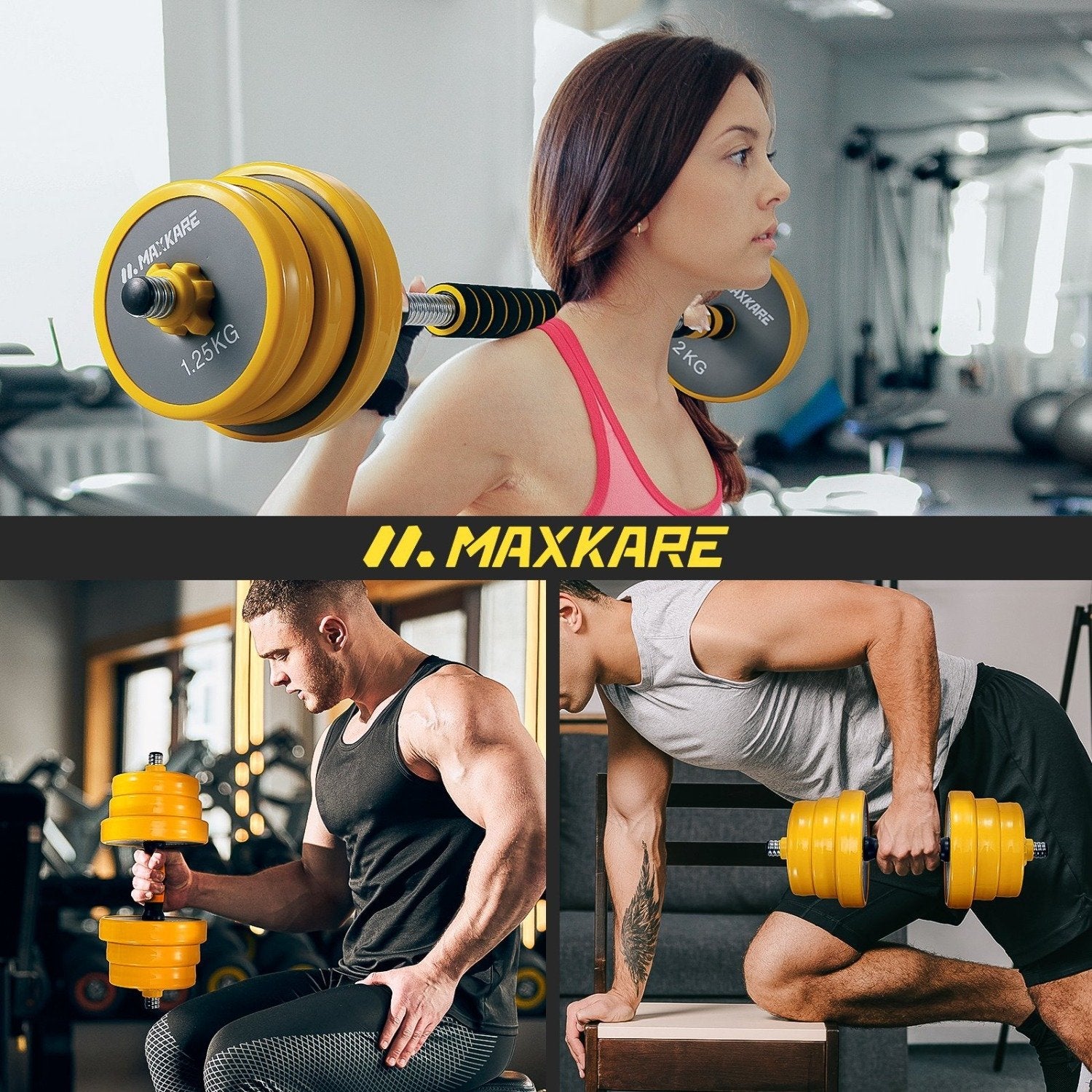 Load image into Gallery viewer, Maxkare Adjustable Dumbbell Barbell Weight Set, 44 Lbs Weight Set, Dumbbell Barbell 2 in 1 with Non-Slip Neoprene Hand and Connecting Rod Home Gym Equipment for Men and Women - NAIPO
