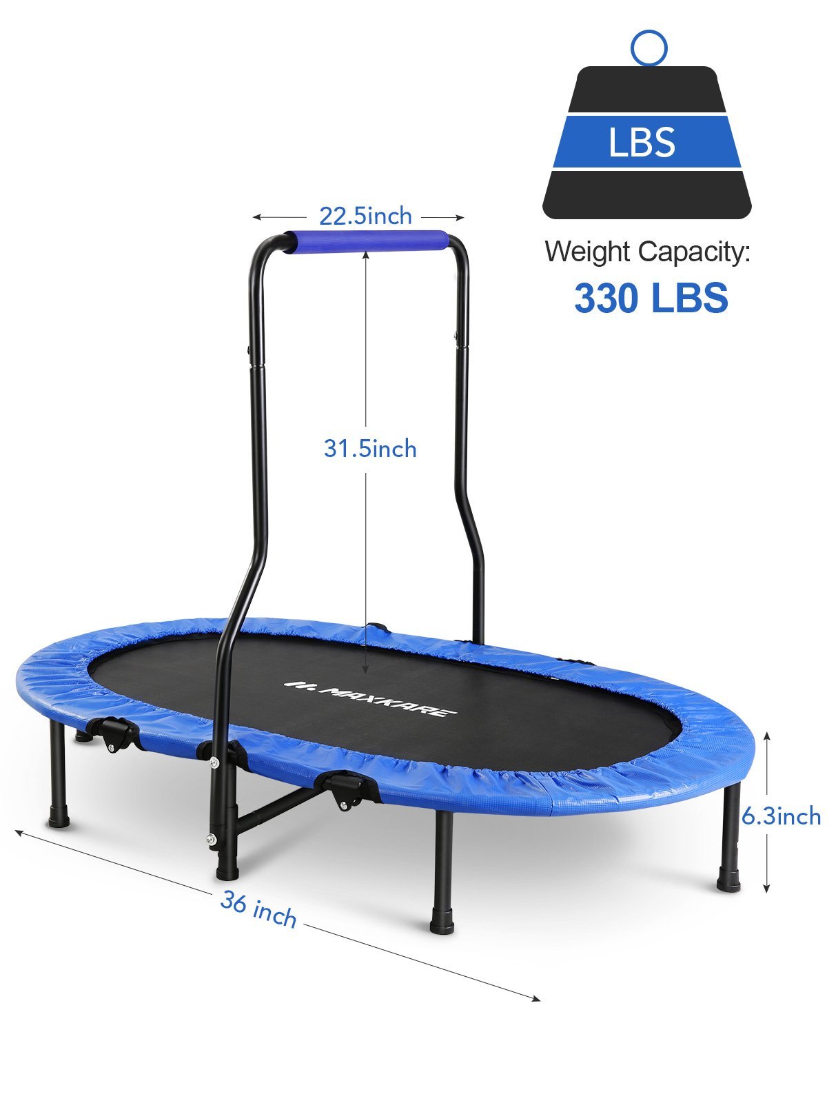 Load image into Gallery viewer, MaxKare Double Kids Trampoline- Mini Foldable Rebounder for Kids w. Adjustable &amp; Detachable Handle - NAIPO
