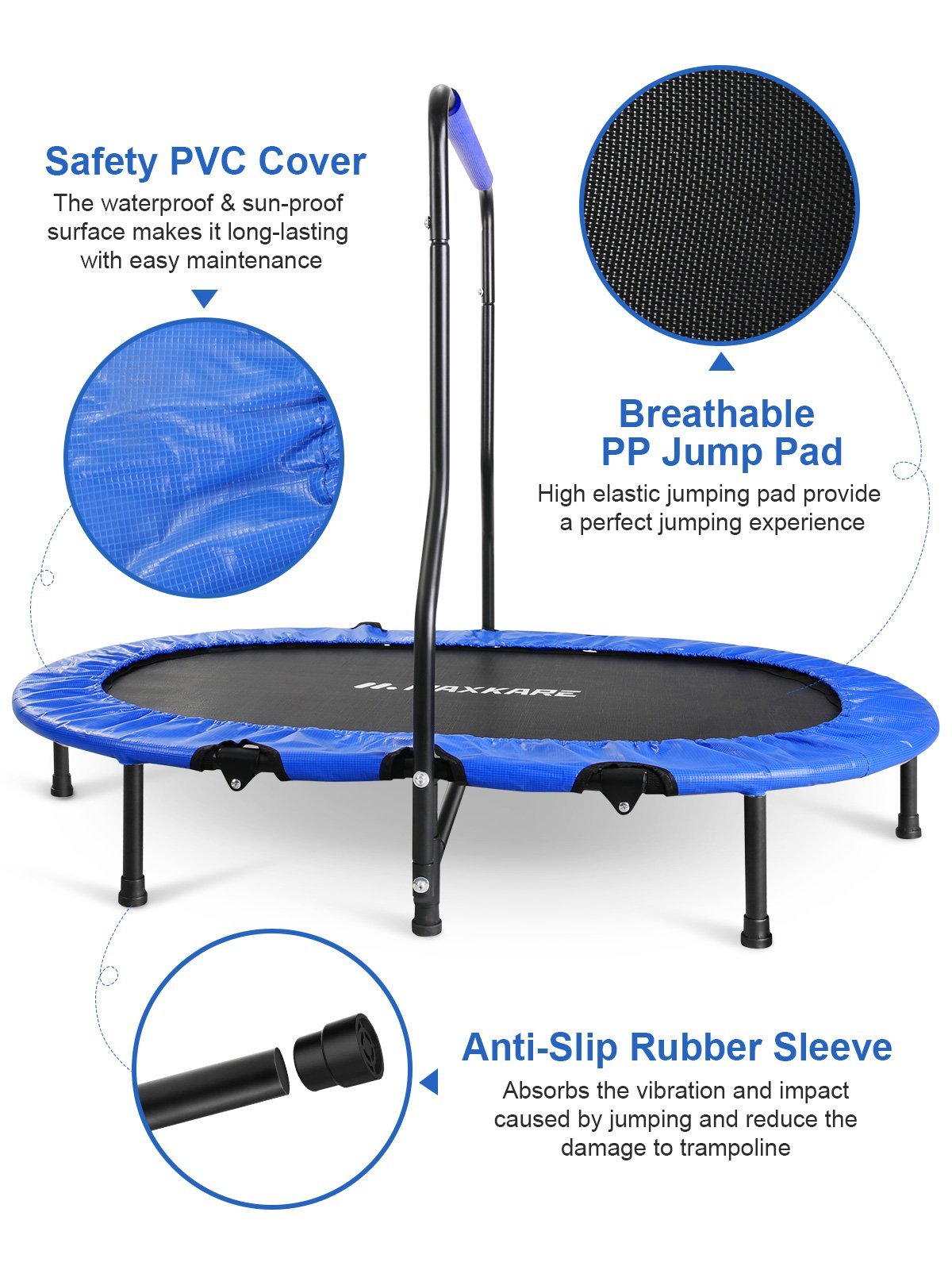 Load image into Gallery viewer, MaxKare Double Kids Trampoline- Mini Foldable Rebounder for Kids w. Adjustable &amp; Detachable Handle - NAIPO
