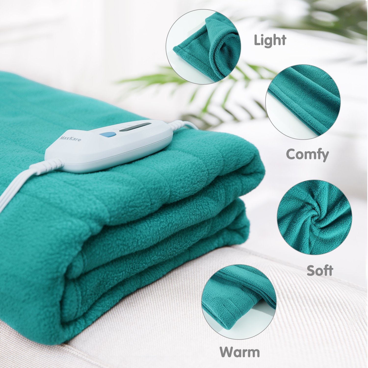 Load image into Gallery viewer, MaxKare Electric Heated Throw Blanket Polar Fleece 50&quot;x 60&quot; Lightweight Cozy Ultra-Warm Premium Microfiber Snap Lap Blankets with Auto-Off 4 Heating Levels-Lake Green - NAIPO
