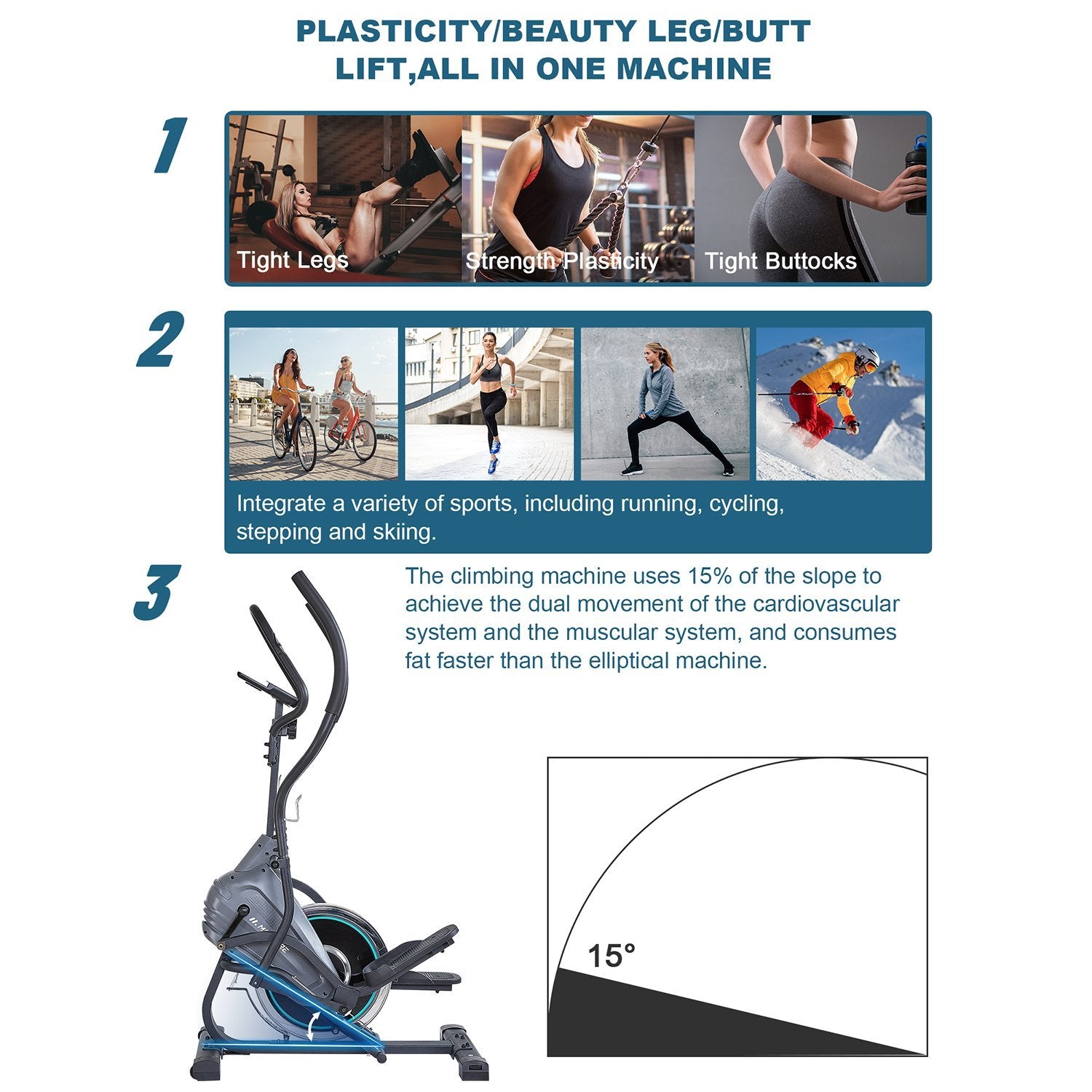 Elliptical Climber Exercise Trainer Machines Cardio Stepping Magnetic MARNUR