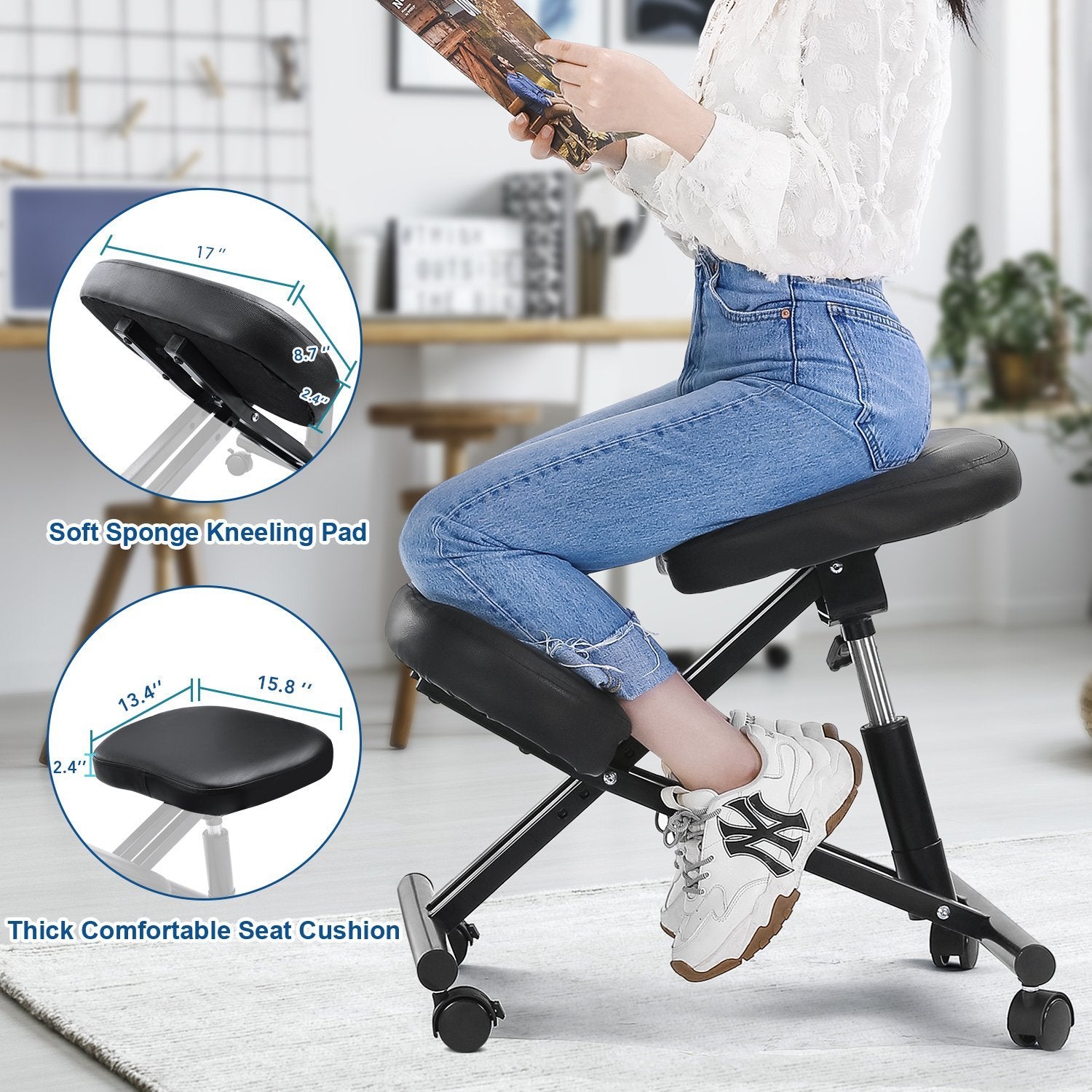 Load image into Gallery viewer, MaxKare Ergonomic Kneeling Chair Home Office Chairs with Height Adjustable for Corrective Posture Seat | Back Pain | Neck Pain Relieving | Spine Tension Relief-Thicken Kneeling Cushion - NAIPO
