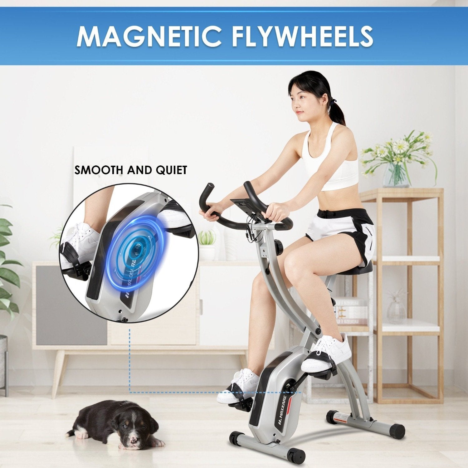 Load image into Gallery viewer, Maxkare Folding Exercise Bike Magnetic Stationary Foldable Indoor Cycling Bike with Adjustable Resistance&amp;LCD Monitor&amp; Pulse Sensor for Home - NAIPO
