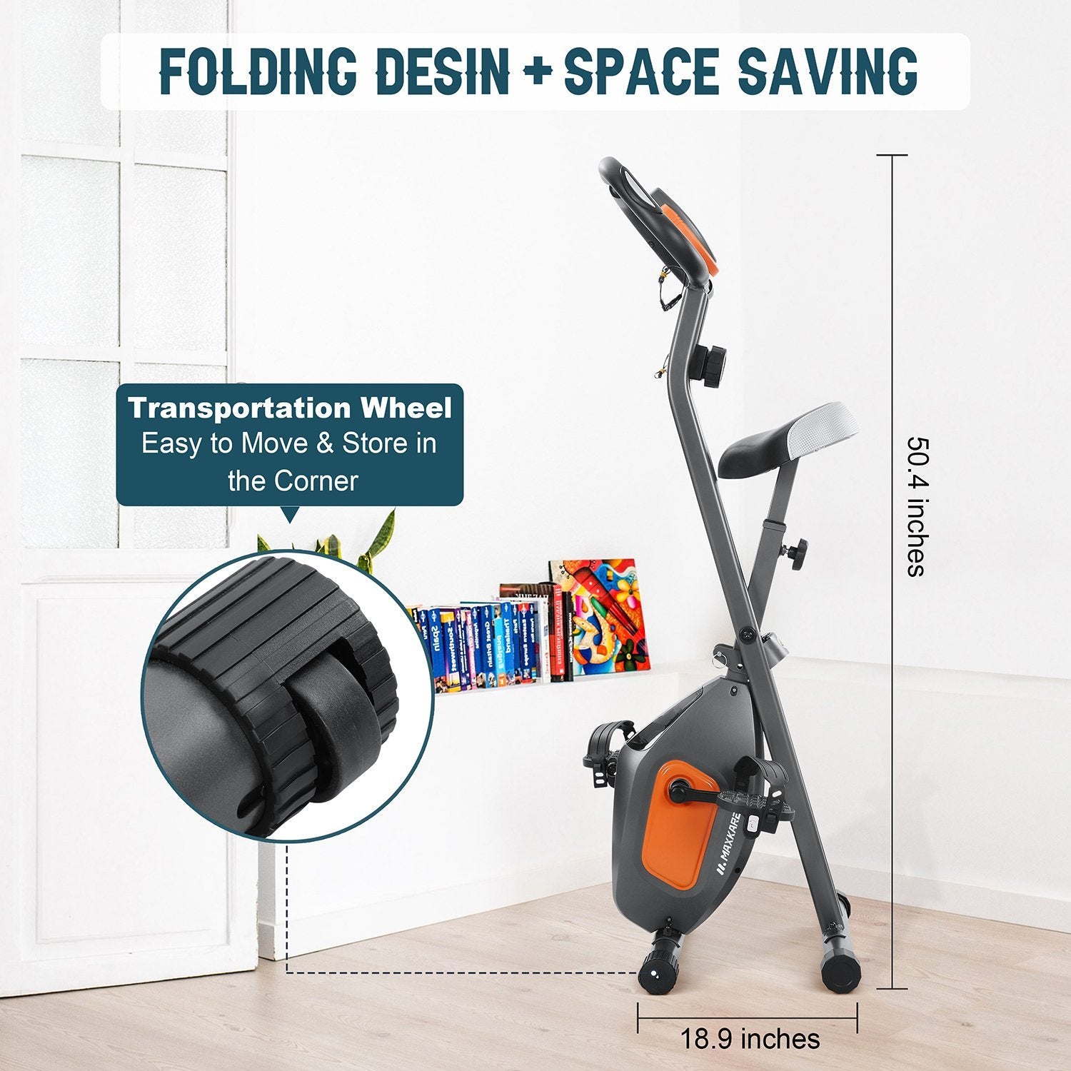 Folding Upright Exercise Bike Indoor Cycling Bike Stationary Bike withLCD Monitor Portable for Home Use MARNUR