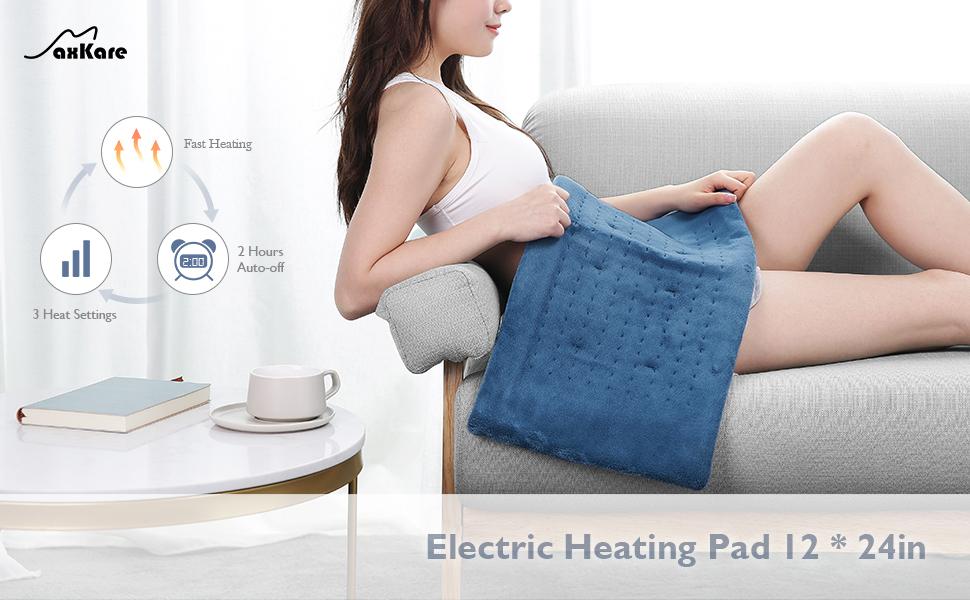 MaxKare Heating Pad for Back Pain, Neck and Shoulders and Cramps, Large 12" x 24" Size Ultra-Soft and 3 Heat Settings with Auto Shut Off, Moist & Dry Heat Options and Fast Heating - NAIPO