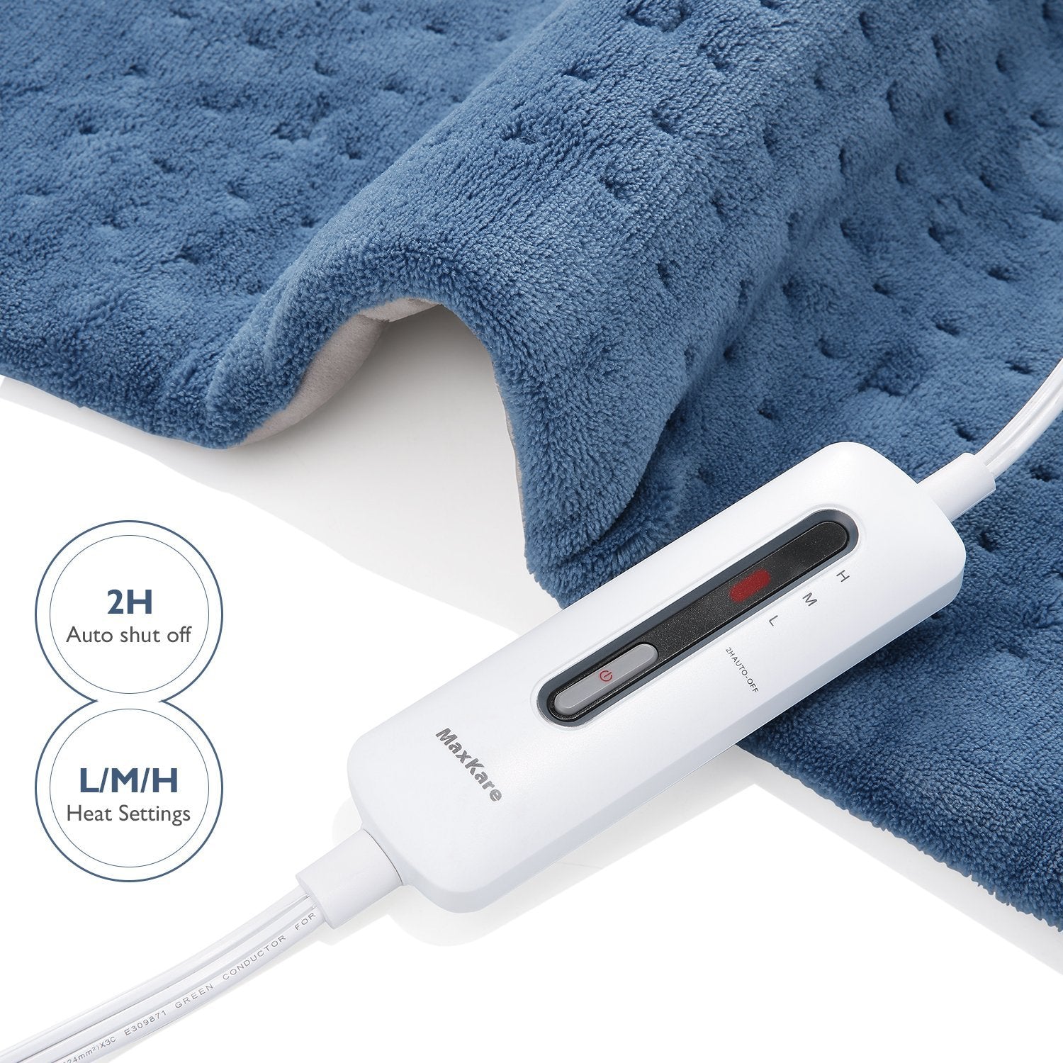 MaxKare Heating Pad for Back Pain, Neck and Shoulders and Cramps, Large 12" x 24" Size Ultra-Soft and 3 Heat Settings with Auto Shut Off, Moist & Dry Heat Options and Fast Heating - NAIPO