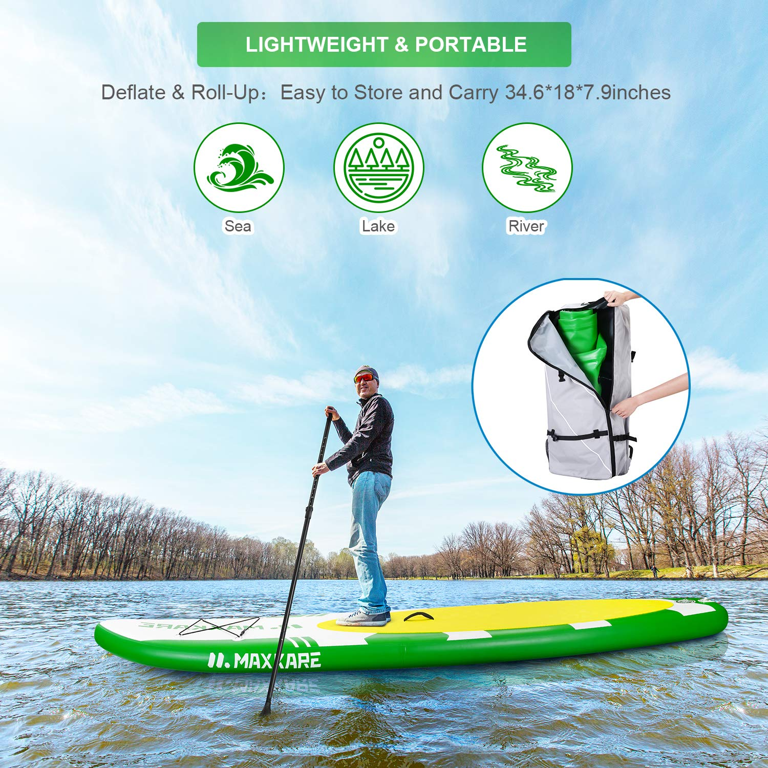 Load image into Gallery viewer, MaxKare Inflatable Paddle Board SUP Stand Up Paddle Board 6 inches Thick Board with SUP Accessories &amp; Carry Bag &amp; Fast Pumping for Adults - NAIPO
