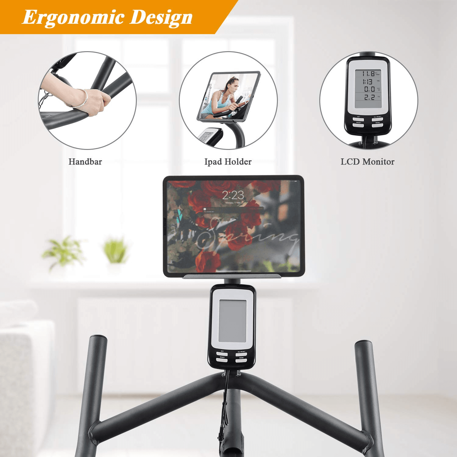 Load image into Gallery viewer, MaxKare Magnetic Cycling Bike, Multi-function Handle Stationary Bike with Independent Tablet Holder and LCD Monitor - NAIPO
