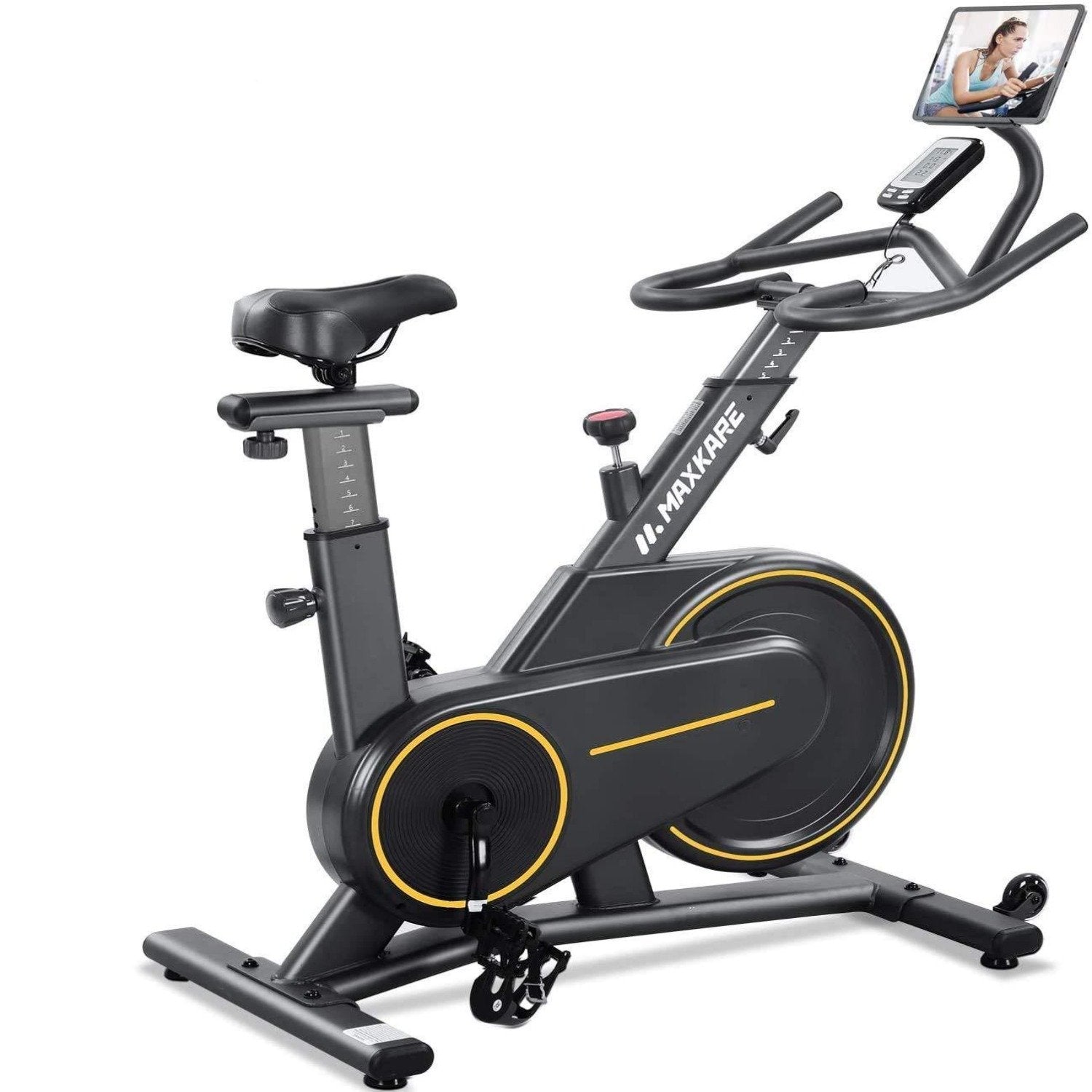 Load image into Gallery viewer, MaxKare Magnetic Cycling Bike, Multi-function Handle Stationary Bike with Independent Tablet Holder and LCD Monitor - NAIPO
