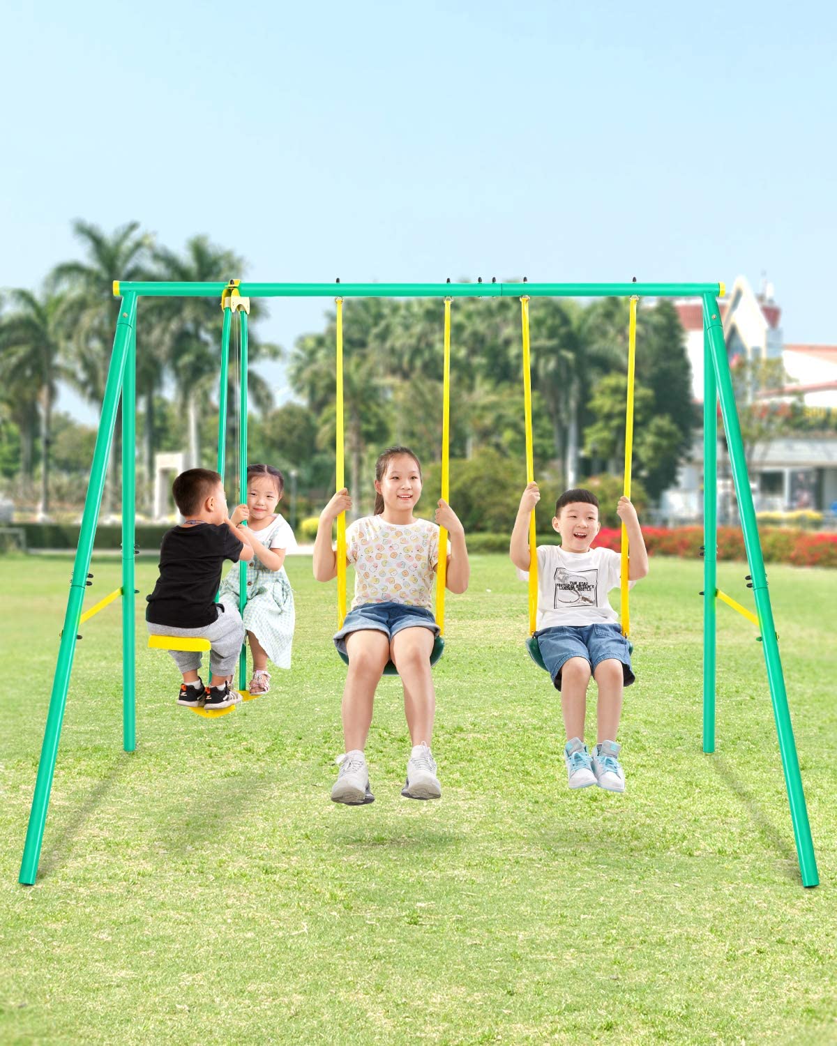 Load image into Gallery viewer, MaxKare Metal Swing Set Outdoor Backyard Playground Swing Set 2 Seats with A Swing Glider for 3-12 Year Old Kids, Toddlers, Max Weight 400 LBS - NAIPO
