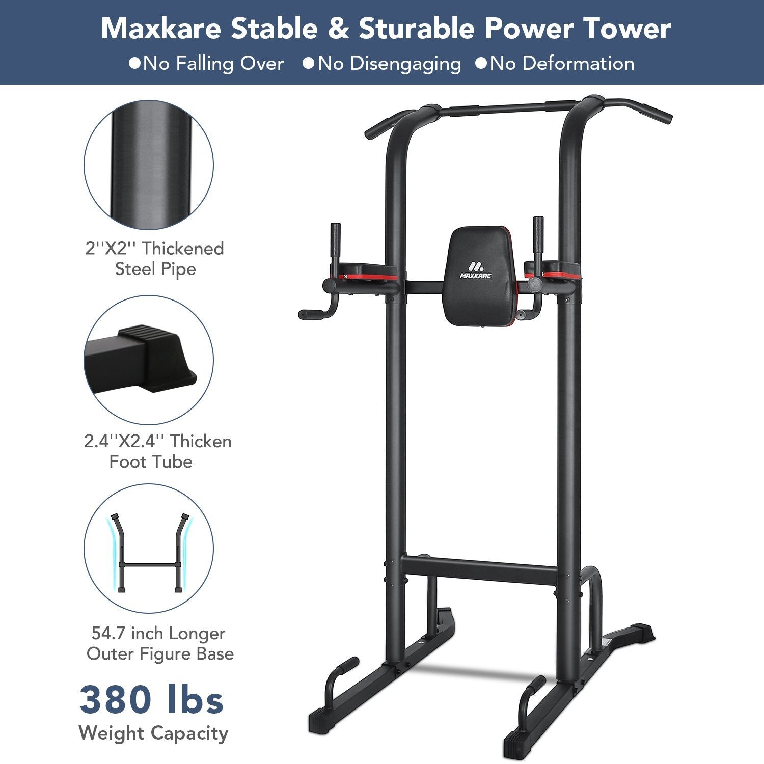 Load image into Gallery viewer, MaxKare Power Tower Pull Up Bar Dip Station Strength Training Workout Equipment for Professional Home Gym with 420 Lbs Capacity - NAIPO
