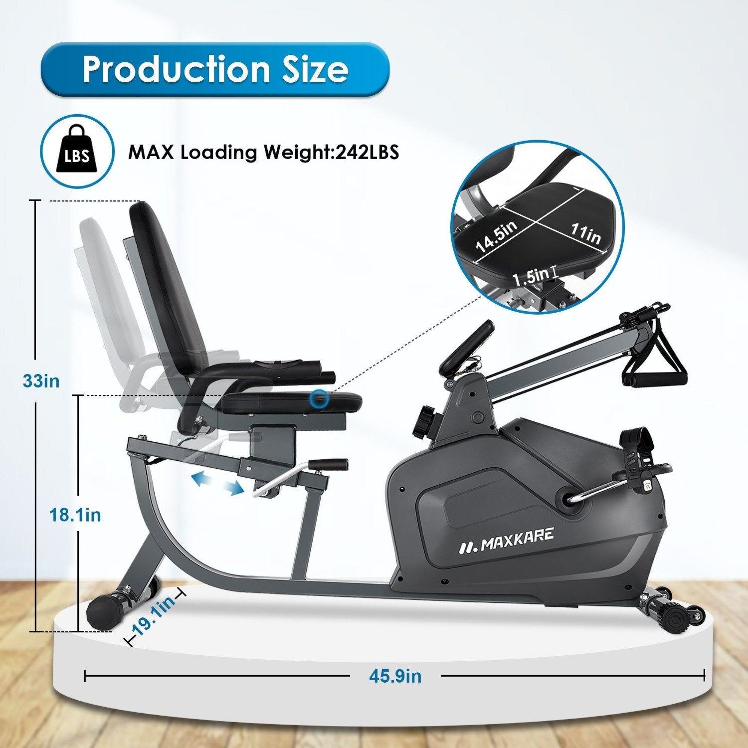 Load image into Gallery viewer, MaxKare Recumbent Exercise Bike Stationary Magnetic Indoor Cycling Bike with Arm Resistance Bands/Easy Adjustable Seat/LCD Monitor/Pulse Rate Monitoring for All Ages Cardio Workout at Home - NAIPO
