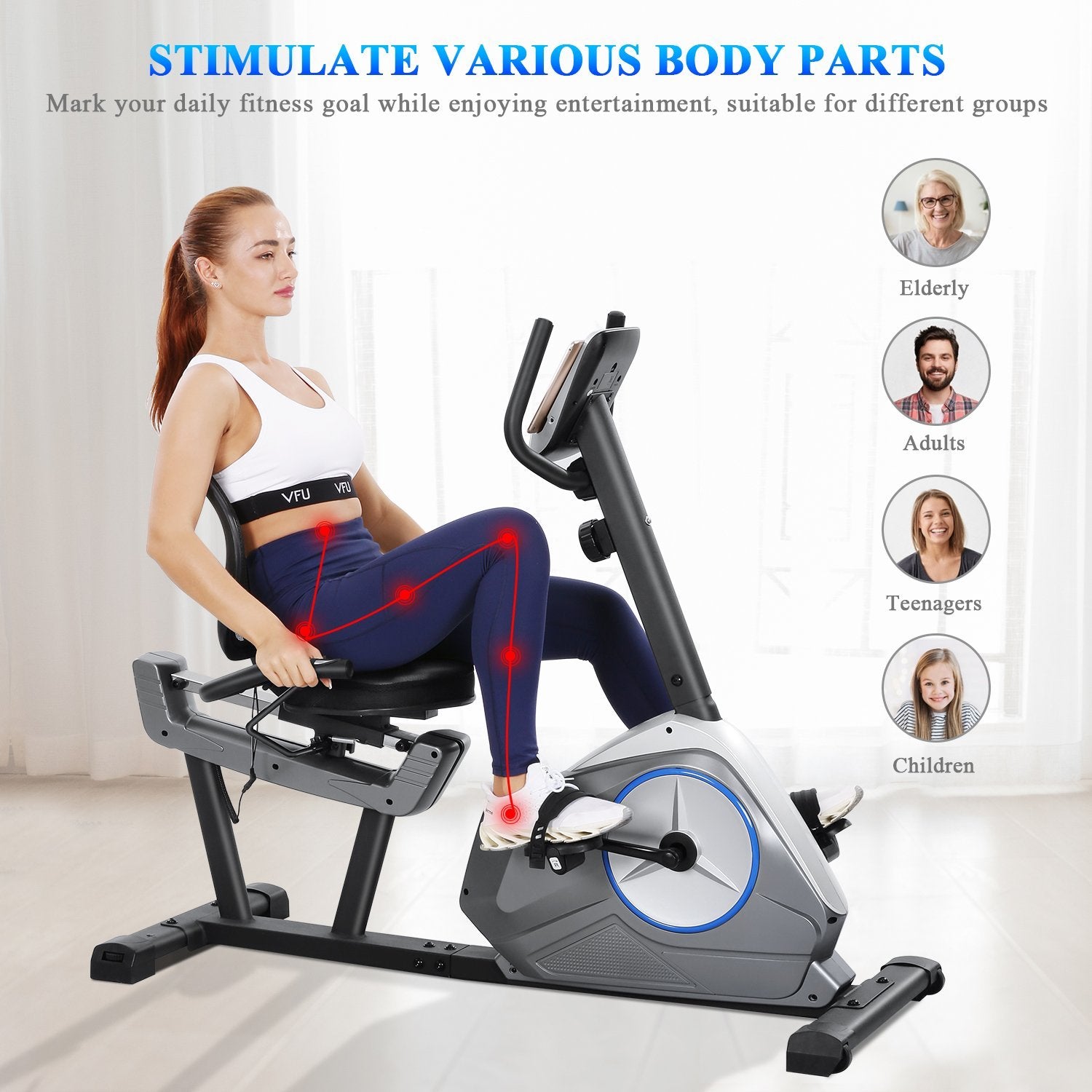Load image into Gallery viewer, MaxKare Recumbent Exercise Bike Stationary Magnetic Resistance 8 Levels Adjustable Static Indoor Cycling Bike with Large LCD Monitor &amp; Ipad Holder for All Ages - NAIPO

