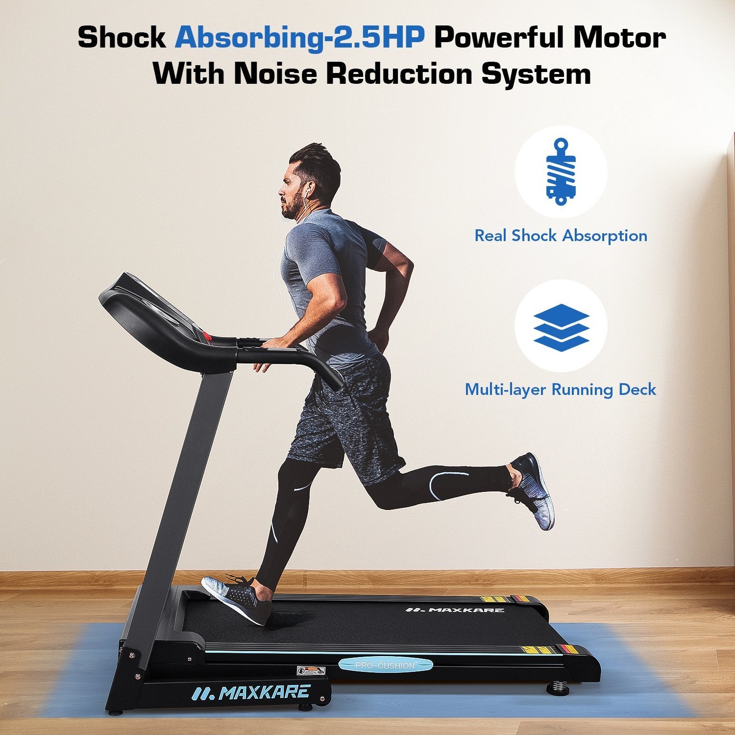 Load image into Gallery viewer, MaxKare Treadmill with 12% Auto Incline Folding Treadmill Running Machine 2.5 HP Power 8.5 MPH Speed with 15 Preset LCD Display for Home Use - NAIPO
