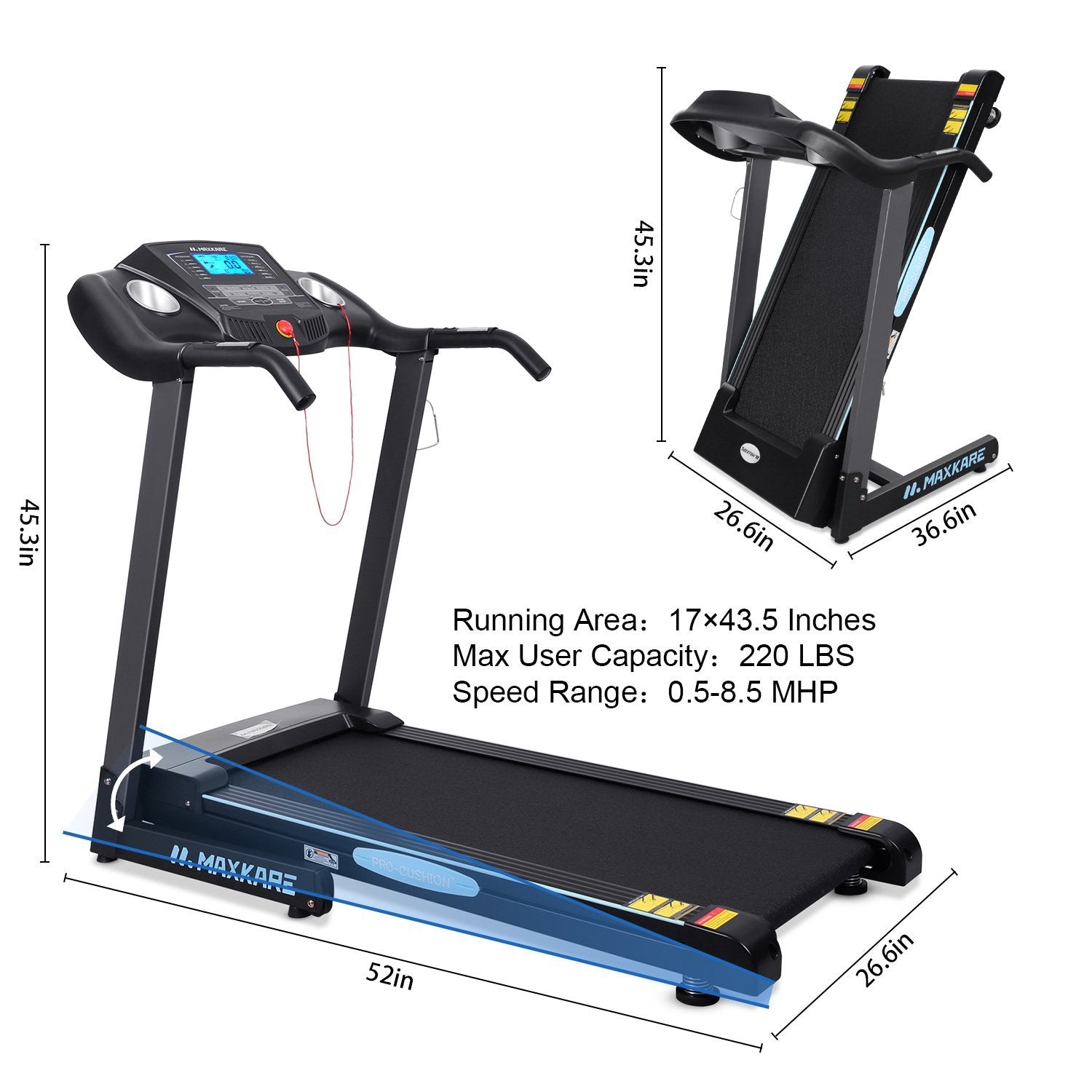 Load image into Gallery viewer, MaxKare Treadmill with 12% Auto Incline Folding Treadmill Running Machine 2.5 HP Power 8.5 MPH Speed with 15 Preset LCD Display for Home Use - NAIPO
