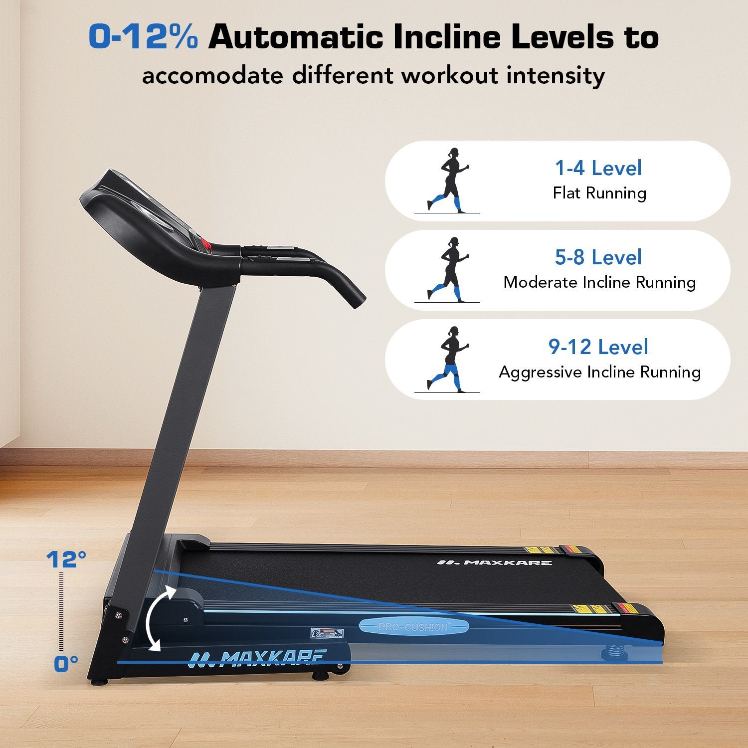 Load image into Gallery viewer, MaxKare Treadmill with 12% Auto Incline Folding Treadmill Running Machine 2.5 HP Power 8.5 MPH Speed with 15 Preset LCD Display for Home Use - NAIPO
