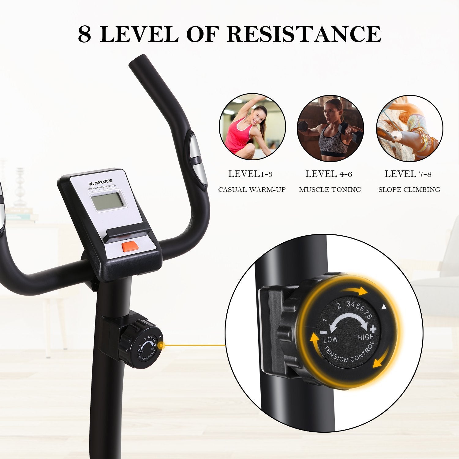 Load image into Gallery viewer, MaxKare Upright Exercise Bike Stationary Bike with Adjustable Cushion Seat and Magnetic Resistance Pulse Monitor Transport Wheels and Tablet Holder - NAIPO
