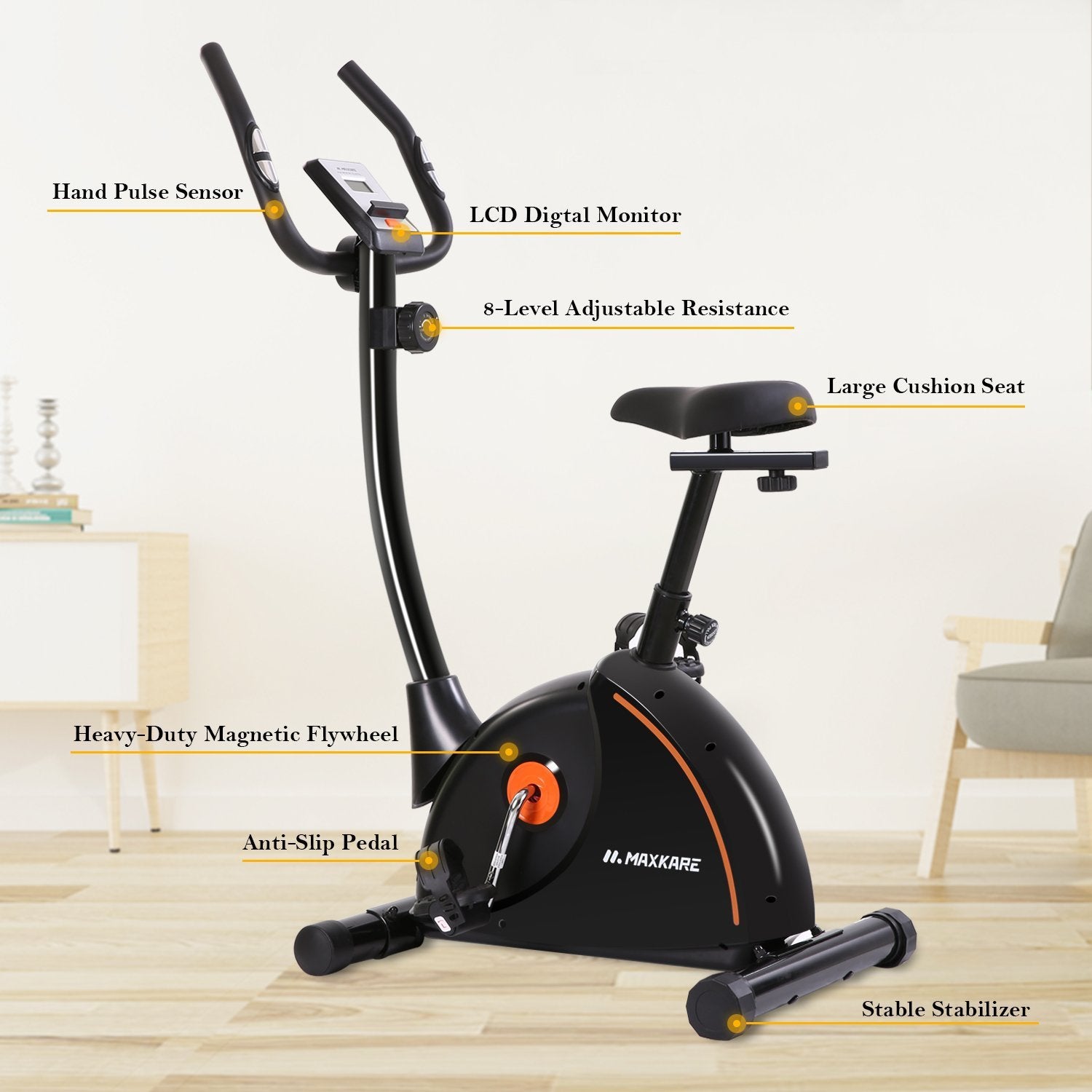 Load image into Gallery viewer, MaxKare Upright Exercise Bike Stationary Bike with Adjustable Cushion Seat and Magnetic Resistance Pulse Monitor Transport Wheels and Tablet Holder - NAIPO
