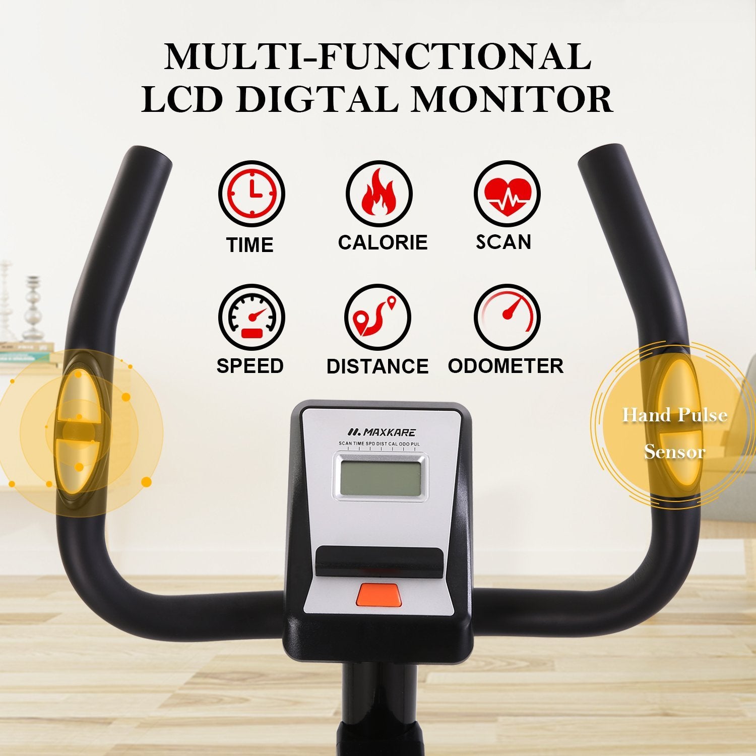 Load image into Gallery viewer, MaxKare Upright Exercise Bike Stationary Bike with Adjustable Cushion Seat and Magnetic Resistance Pulse Monitor Transport Wheels and Tablet Holder - NAIPO
