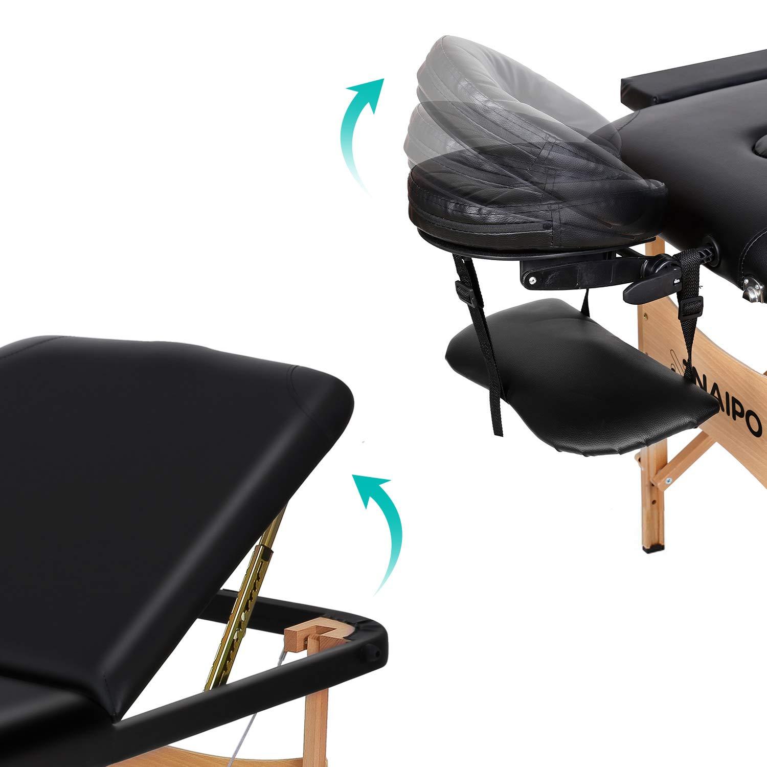 Load image into Gallery viewer, Naipo Portable Massage Table Professional Adjustable Folding Bed with 3 Sections Wooden Frame Ergonomic Headrest and Carrying Bag for Therapy Tattoo Salon Spa Facial Treatment - NAIPO
