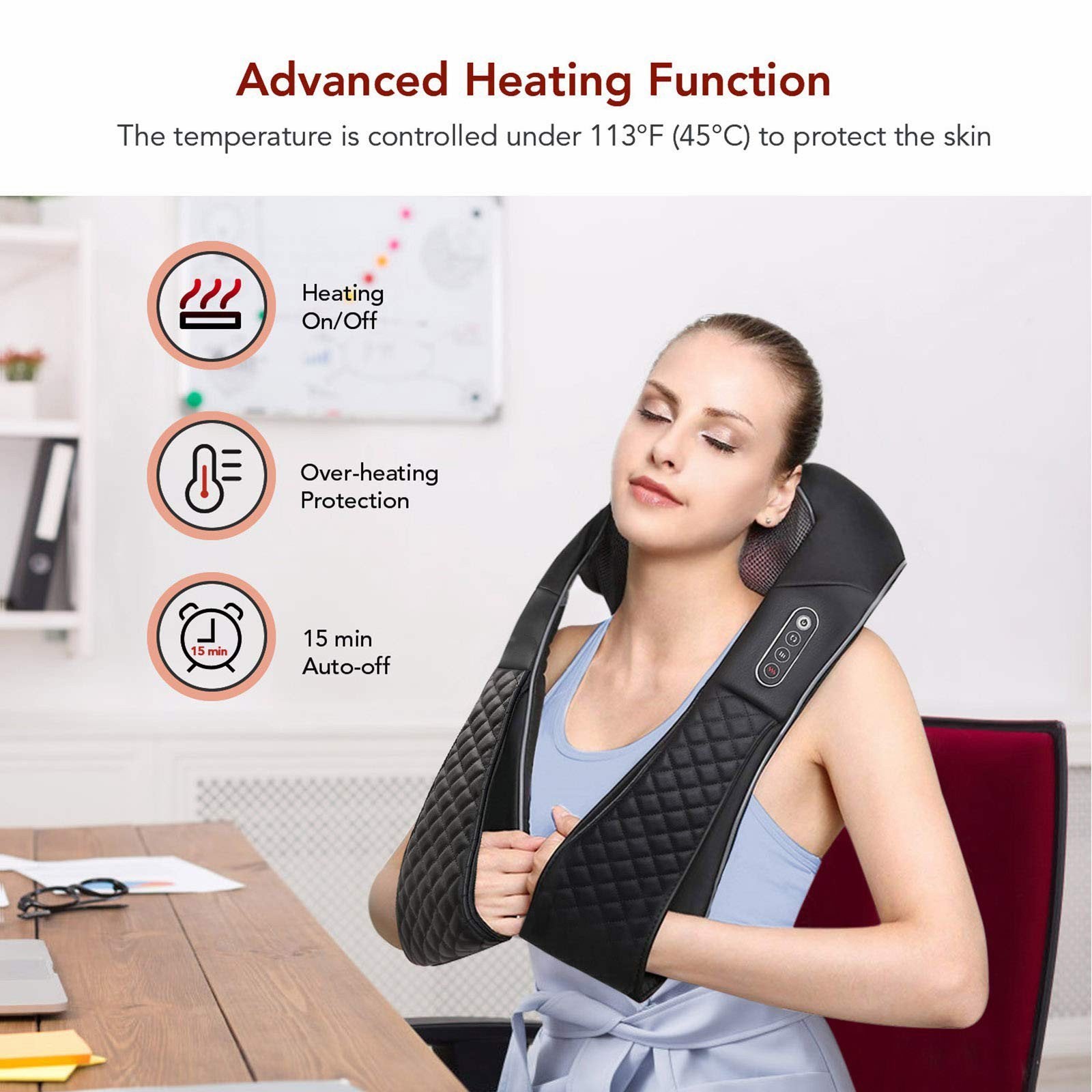 Shiatsu Back and Neck Massager with Heat 3D Deep Kneading Massage for –  MARNUR